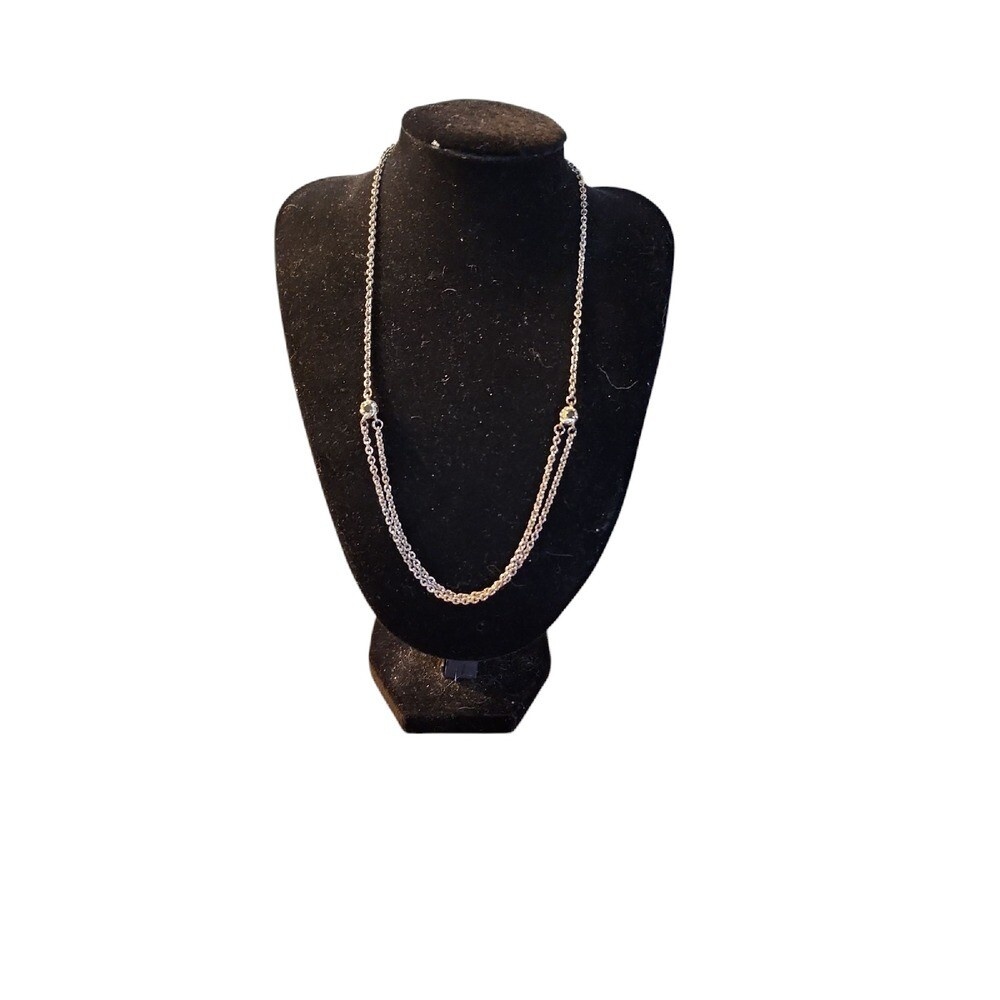 Chico's Silver Tone Necklace Double Strand Chain Rhinestone Accents